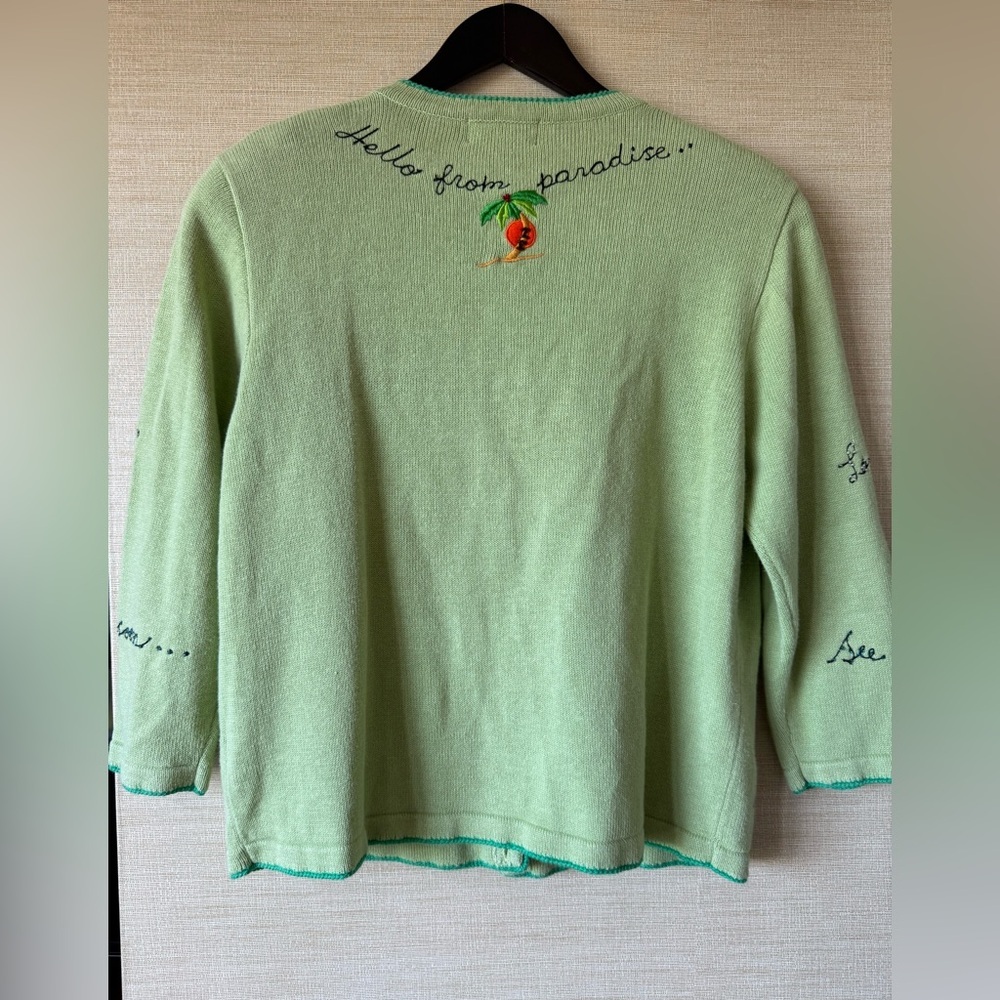 Super Rare Vintage Berek by Takako Sakon Travel Postcards Cardigan Large Green - Picture 4 of 5